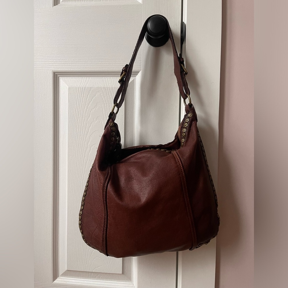 Genuine leather boho shoulder bag